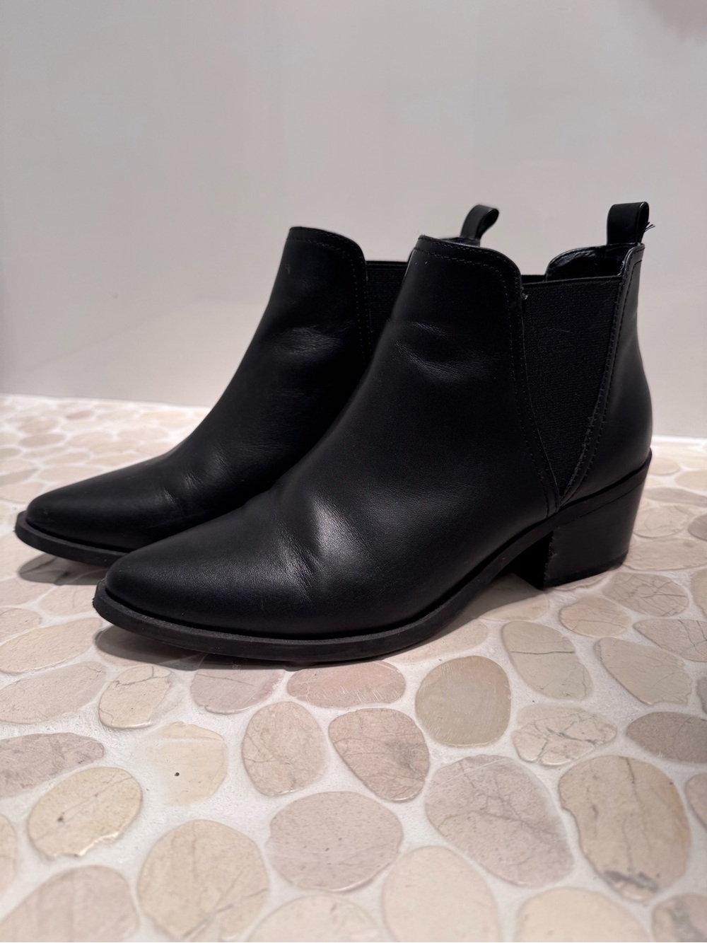 Dolce Vita Black Leather Pointed Chelsea Ankle Boots